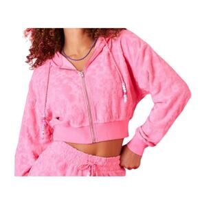 Forever 21 X Barbie Collection Jacquard Crop Drop Shoulder Zip up Hoodie Size L